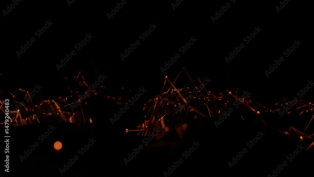 Poster deformable abstract figure from a grid with glossy spheres on a black background. 3d render looped a