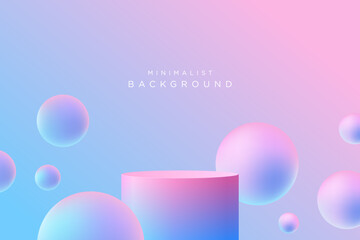Background Concept. Realistic 3D minimalist mockup pedestal podium and bubble ball color Pink and Blue. Abstract stand product, display presentation, Stage for showcase. Vector