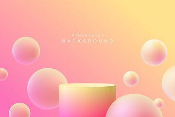 Background Concept. Realistic 3D minimalist mockup pedestal podium and bubble ball color Orange and Pink. Abstract stand product, display presentation, Stage for showcase. Vector