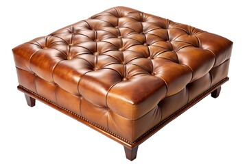 Obraz premium Elegant tufted leather ottoman furniture piece isolated on transparent background.
