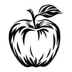 Elegant Black and White Apple Illustration with Decorative Line Art Style