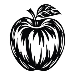 Abstract monochrome vector illustration of an apple with leaf, isolated design