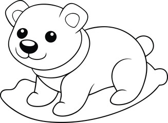 Fluffy Polar Bear Cub Sliding Line Art Vector