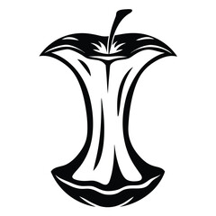 Monochrome illustration of an apple core in an artistic minimalist style