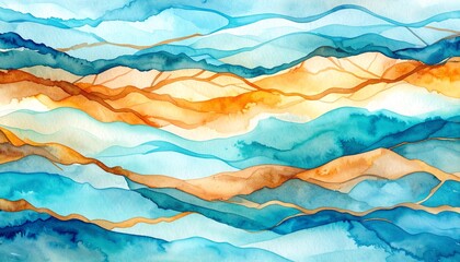 A serene watercolor painting depicting majestic mountains under a soft, cloudy sky, with gentle hues blending seamlessly to create a tranquil landscape.