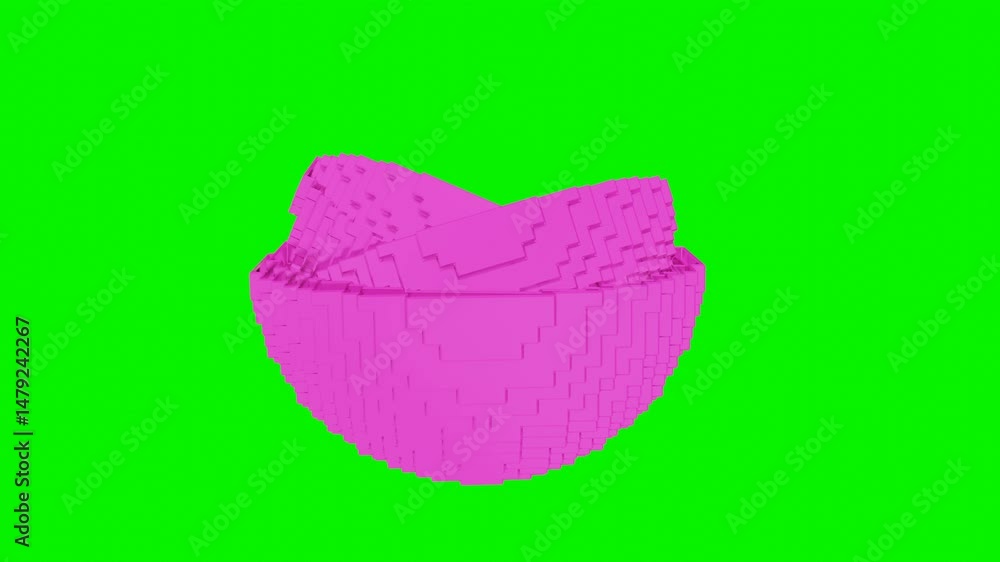 Poster low poly hemispheres of different sizes spin one in another purple glossy color. 3d render looped an