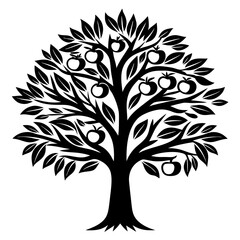 Obraz premium Stylized Apple Tree Silhouette with Abundant Fruit and Leaf Coverage