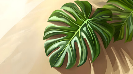 Tropical Monstera Leaves on Beige