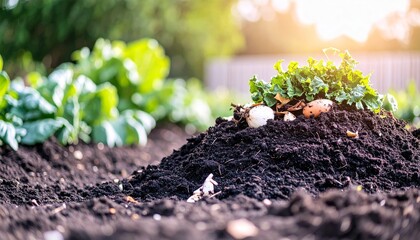 Compost Pile with Layers of Green and Brown Waste in Rich Soil