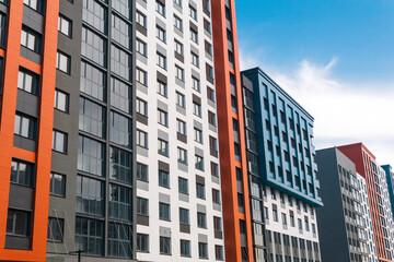 Modern apartment buildings on a sunny day. Facade of a modern apartment building.