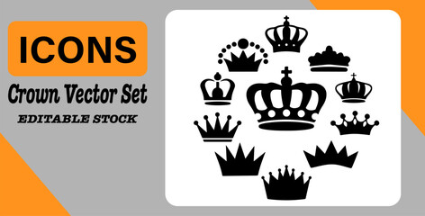 Fototapeta premium Crown Silhouette Set: Royal Headwear Vector Illustrations