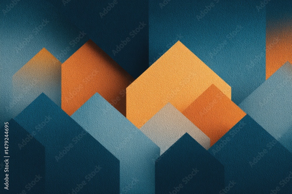 Poster brightly colored abstract design featuring dynamic geometric shapes on textured background with ampl