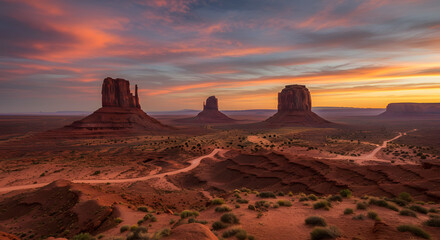 A jaw-dropping aerial view of Monument Valley at sunset