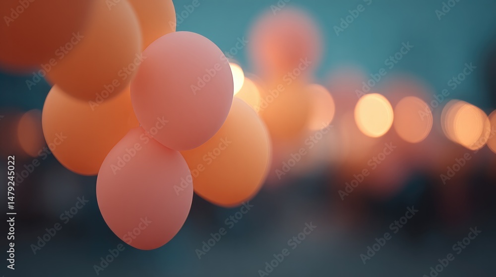 Poster capture festive thematic party scene with partygoers blurred in background focusing on mood color an