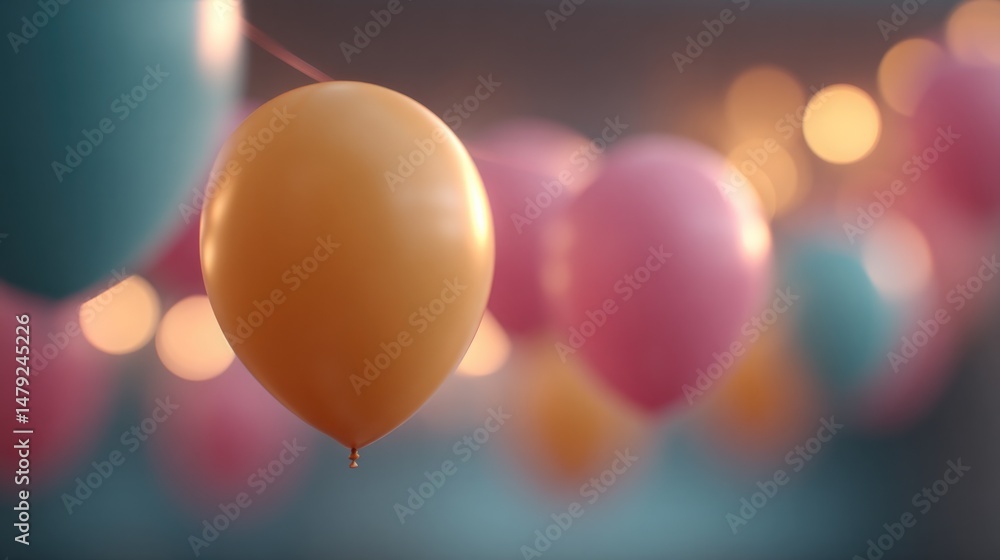 Poster capture festive thematic party scene with partygoers blurred in background focusing on mood color an