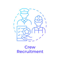 Crew recruitment blue gradient concept icon. Hiring competent and certified seafarers. Maritime staff management. Round shape line illustration. Abstract idea. Graphic design. Easy to use in booklet