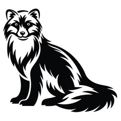 Monochrome Vector Image of a Majestic Raccoon Dog Sitting Posing Nicely