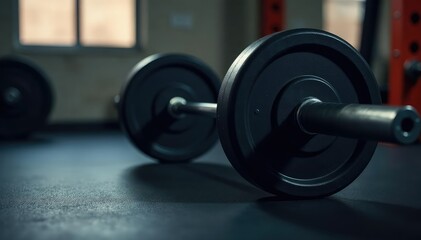 Close-up of a barbell resting on a weightlifting bench, ready for a workout , sport, chrome