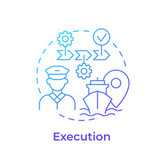Execution blue gradient concept icon. Implementation of approved voyage route. Stage of passage planning. Round shape line illustration. Abstract idea. Graphic design. Easy to use in booklet