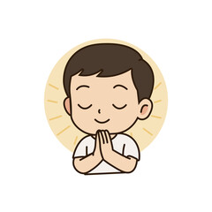 cute boy meditating in white clothes cartoon character