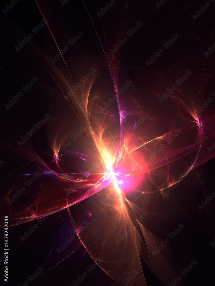Poster vibrant abstract light explosion with ethereal swirls and dynamic color transitions in dark space en
