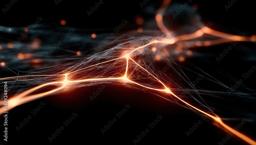 Poster shining, glowing lines connecting to form a detailed representation of neural networks.