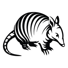Stylized Armadillo Illustration in Black and White with Detailed Body Markings
