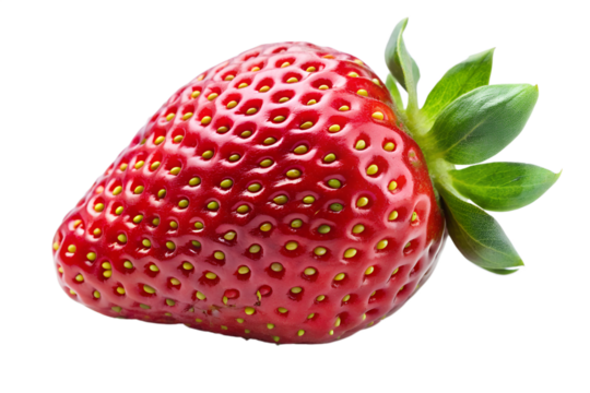 A luscious strawberry close up presentation here isolated on transparent background.