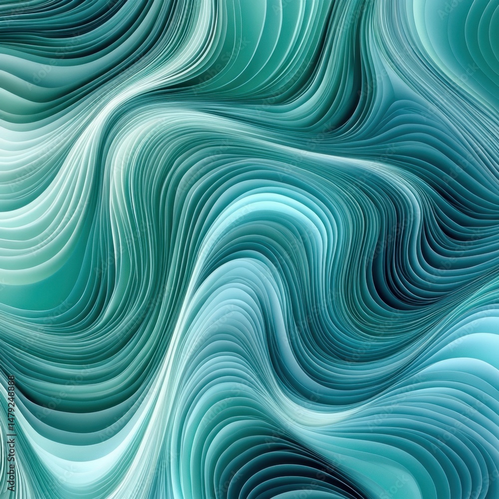 Poster abstract teal blue wave pattern background flowing layered paper art style design close up smooth te
