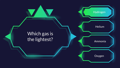 Quiz game questions or test menu choice templates with answers. Trivia contest, TV show layout with neon answer options. Four answers for knowledge exam. cartoon illustration