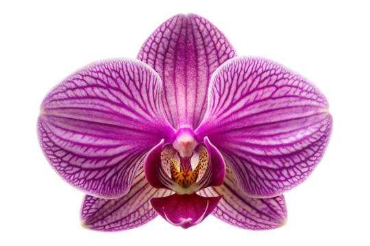 A close view of a vibrant orchid bloom beauty isolated on transparent background.