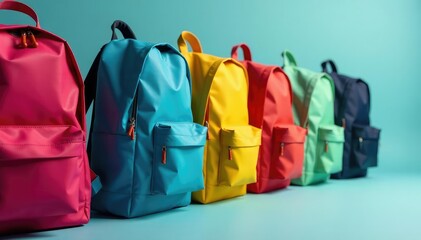 Colorful backpacks neatly arranged for donation , education, kindness
