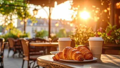 breakfast with croissant and coffee