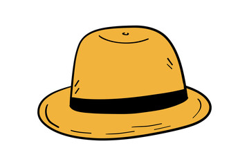 Hand-drawn yellow hat illustration in playful doodle style, isolated design element. Ideal for fashion branding, accessory store promotions and summer marketing materials