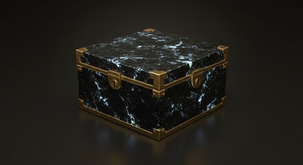 Obraz premium An elegant closed black marble treasure chest with ornate gold fittings, a mysterious symbol of hidden secrets and luxury.