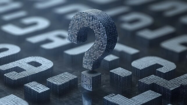 digital 3d question mark with binary code, ai in question answering system with blure qustion marks on background, ai in question answering systems, natural language processing algorithms, information