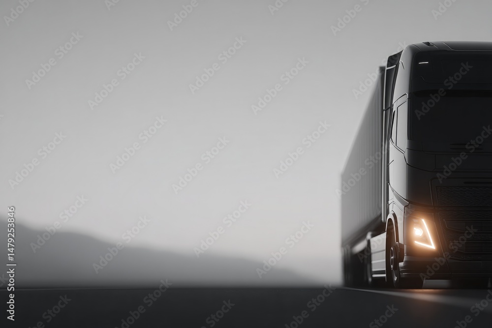 Aufkleber close-up of sleek cargo truck on empty highway minimalistic and clean image with ample copy space