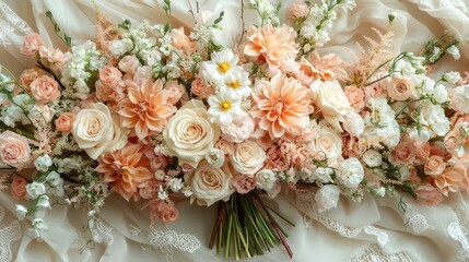 Peach and cream wedding bouquet