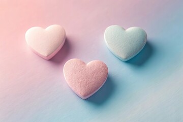 Fototapeta premium Three Translucent Hearts on a Soft Pastel Surface