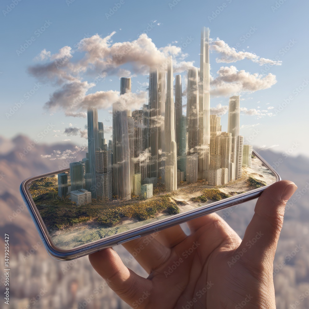 Poster futuristic urban designs created through augmented reality technology, reshaping architectural conce