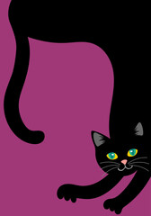 Vector illustration of a long-tailed black cat background frame