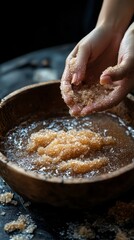 Fototapeta premium Hands Preparing Natural Sugar Scrub for Spa Treatment at Home