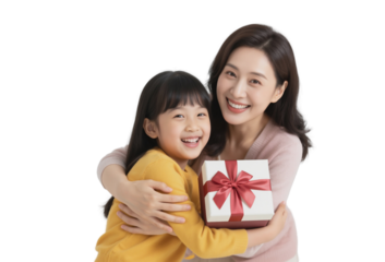 happy mother and daughter isolated on transparent or white background png