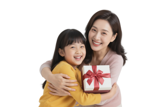 happy mother and daughter isolated on transparent or white background png