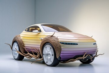 Gradient Color Car with Organic Wooden Roots