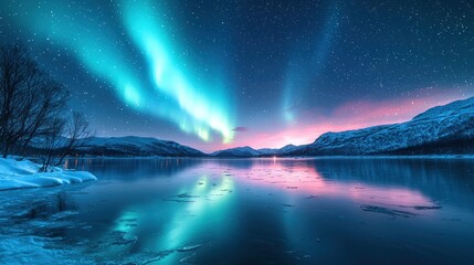 Aurora borealis over frozen lake (1)