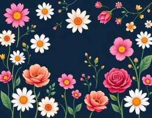 whimsical hand drawn daisies and roses with vibrant colors