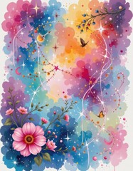 watercolor galaxy background with subtle floral overlay