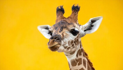 Obraz premium portrait of a giraffe on yellow background