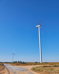 Single Wind Turbine Clear Blue Sky